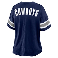 Women's Fanatics Navy Dallas Cowboys Redzone Bling Stripe Sleeve Notch Neck T-Shirt