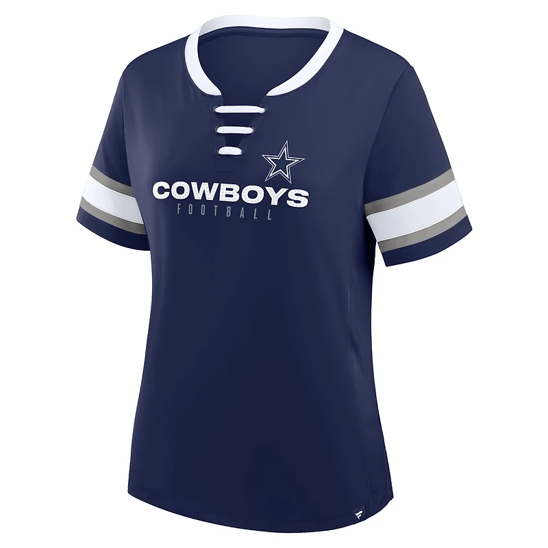 Women's Fanatics Navy Dallas Cowboys Redzone Draw Play Athena Lace-Up T-Shirt