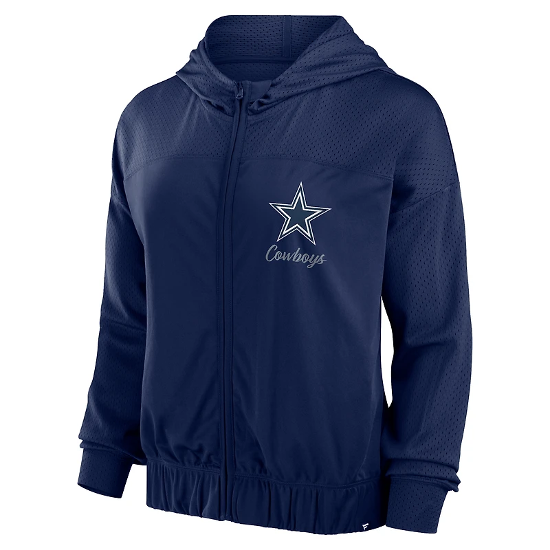 Sweat à capuche entièrement zippé Fanatics pour femmes, bleu marine, Dallas Cowboys Script Lock