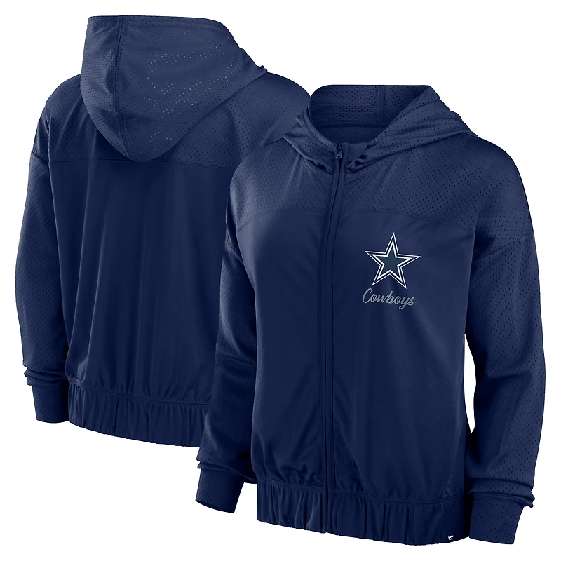 Sweat à capuche entièrement zippé Fanatics pour femmes, bleu marine, Dallas Cowboys Script Lock