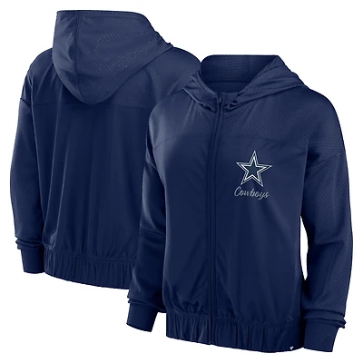 Sweat à capuche entièrement zippé Fanatics pour femmes, bleu marine, Dallas Cowboys Script Lock