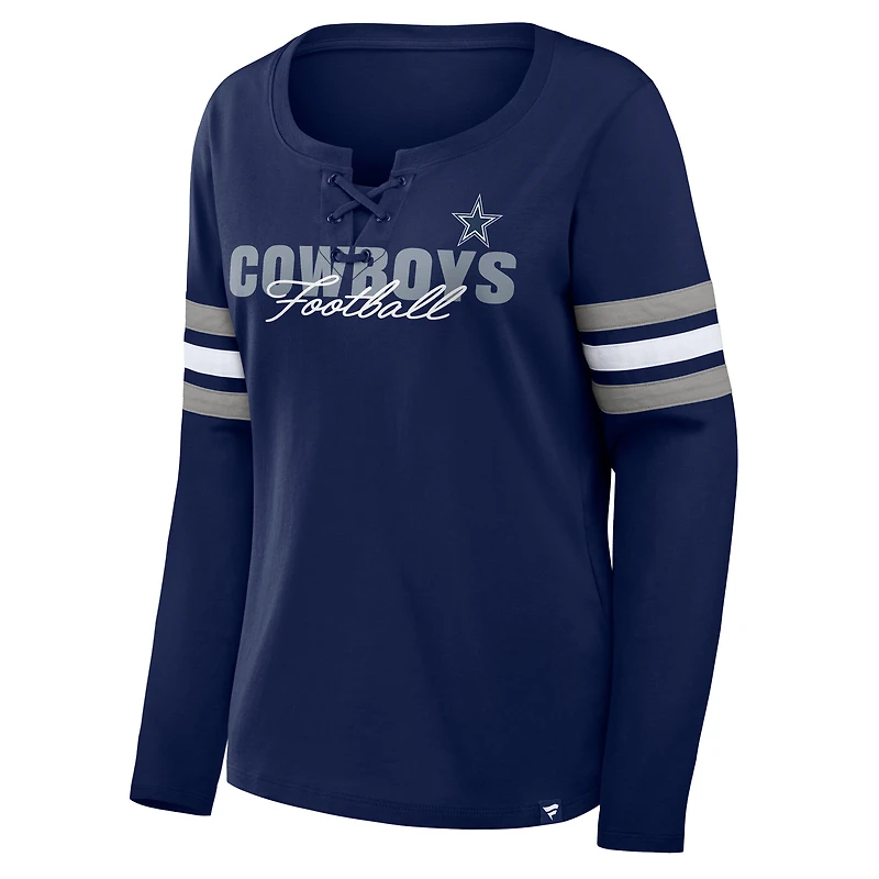 Women's Fanatics  Navy Dallas Cowboys Team First Coverage Scheme Lace-Up Long Sleeve T-Shirt