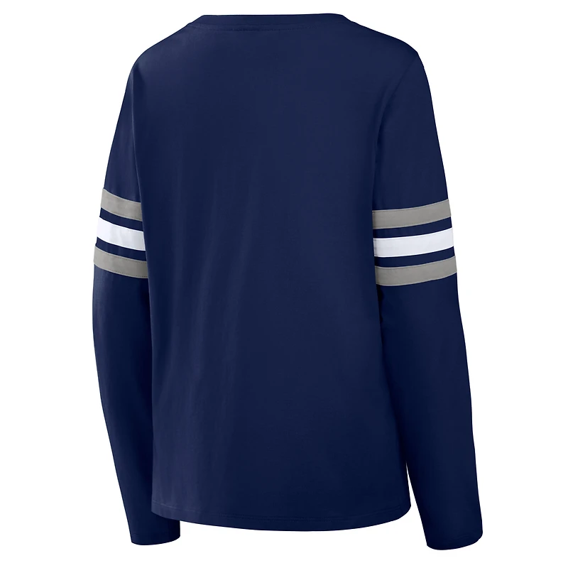 T-shirt à manches longues lacets Fanatics Navy Dallas Cowboys pour femmes