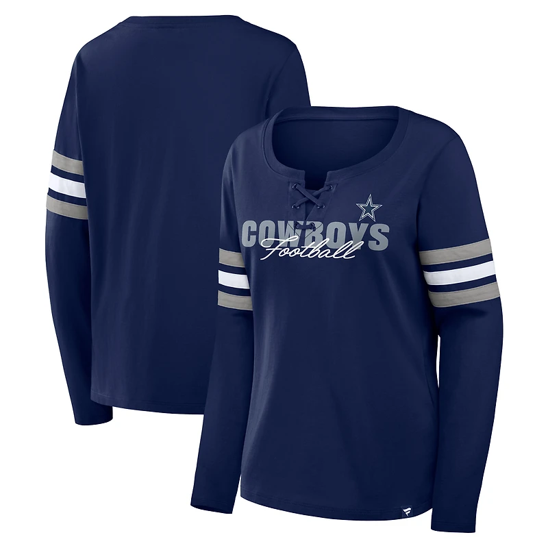 T-shirt à manches longues lacets Fanatics Navy Dallas Cowboys pour femmes
