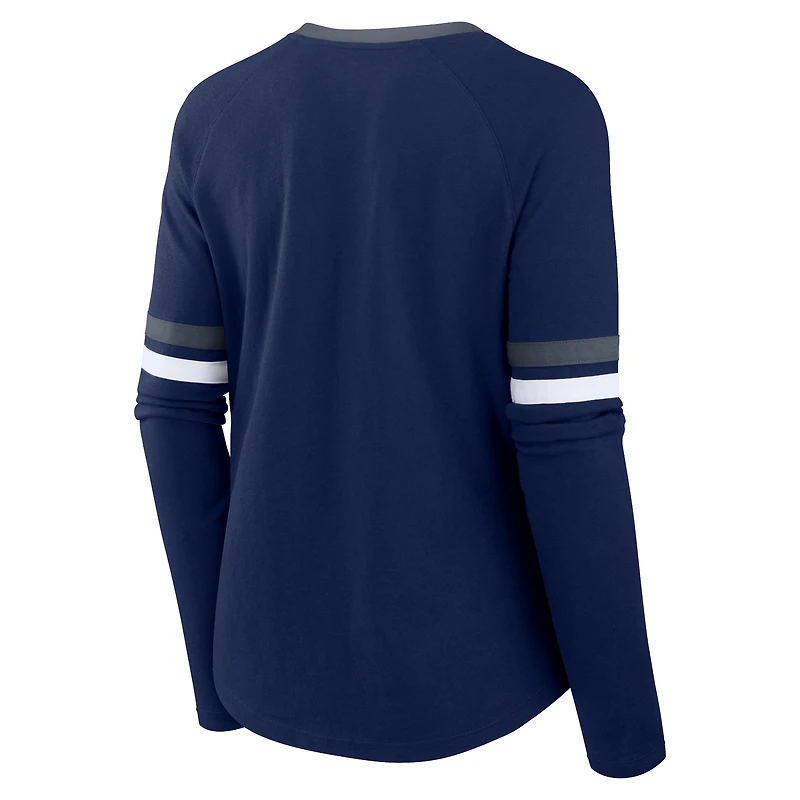 Women's Fanatics Navy Dallas Cowboys Won and Done Lace-Up Long Sleeve Fashion Top