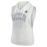 Sweat à capuche sans manches col en V Fanatics Oatmeal Dallas Cowboys Lounge Script pour femmes