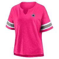 Women's Fanatics Pink Dallas Cowboys Redzone Bling Stripe Sleeve Notch Neck T-Shirt