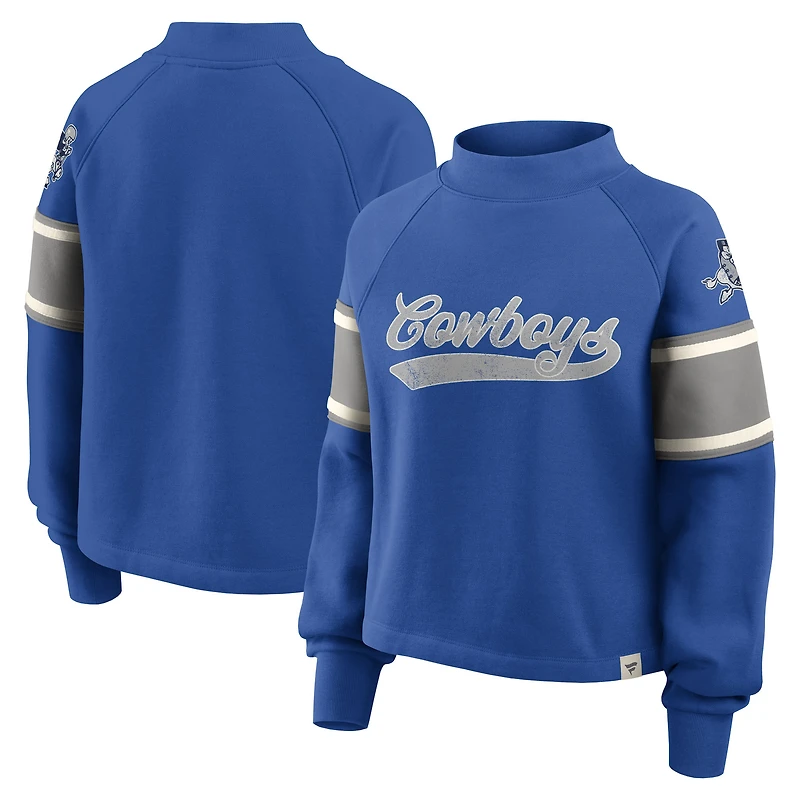 Women's Fanatics Royal Dallas Cowboys Oversized Hometown Toss Sweep Mock Neck Pullover
