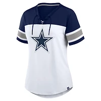 Women's Fanatics White/Navy Dallas Cowboys Athena Rhinestone Lace-Up V-Neck T-Shirt