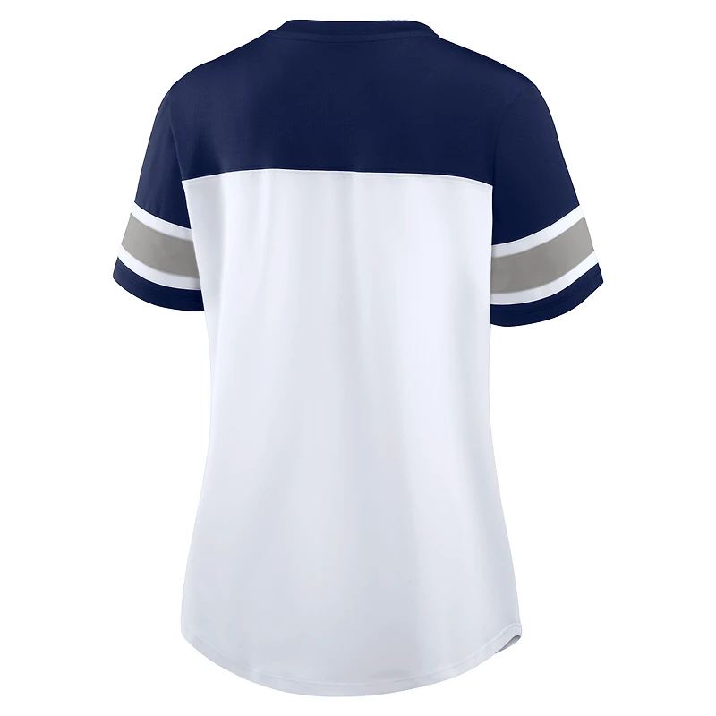 T-shirt à lacets et col en V Athena pour femme, blanc/bleu marine, des Cowboys de Dallas