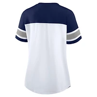 T-shirt à lacets et col en V Athena pour femme, blanc/bleu marine, des Cowboys de Dallas