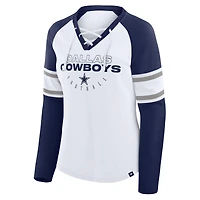 Women's Fanatics White/Navy Dallas Cowboys Redzone Blitz Package Raglan Lace-Up V-Neck Long Sleeve T-Shirt