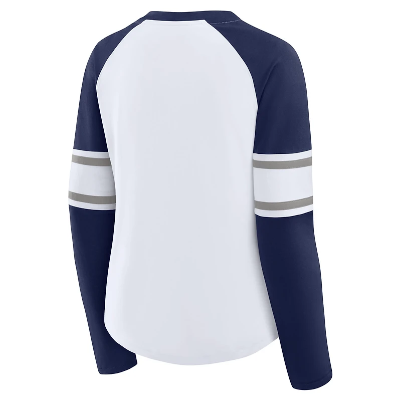 Women's Fanatics White/Navy Dallas Cowboys Redzone Blitz Package Raglan Lace-Up V-Neck Long Sleeve T-Shirt