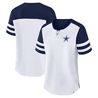 T-shirt à lacets Fanatics blanc/marine Dallas Cowboys Touchdown Pass Athena pour femmes