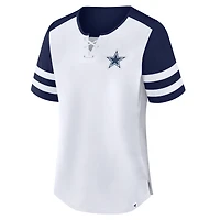 Women's Fanatics White/Navy Dallas Cowboys Touchdown Pass Athena Lace-Up T-Shirt