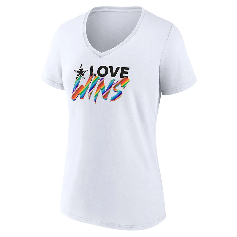 T-shirt blanc à col en V Fanatics pour femmes des Cowboys de Dallas Love Wins
