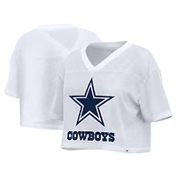 Women's Fanatics White Dallas Cowboys Oversized Mesh Cropped V-Neck Jersey
