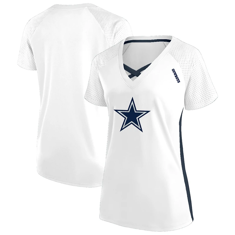 T-shirt à lacets et col en V paillettes pour femmes Fanatics blanc Dallas Cowboys grande taille
