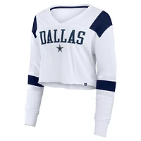 T-shirt à manches longues extensible et court pour femme Fanatics des Cowboys de Dallas