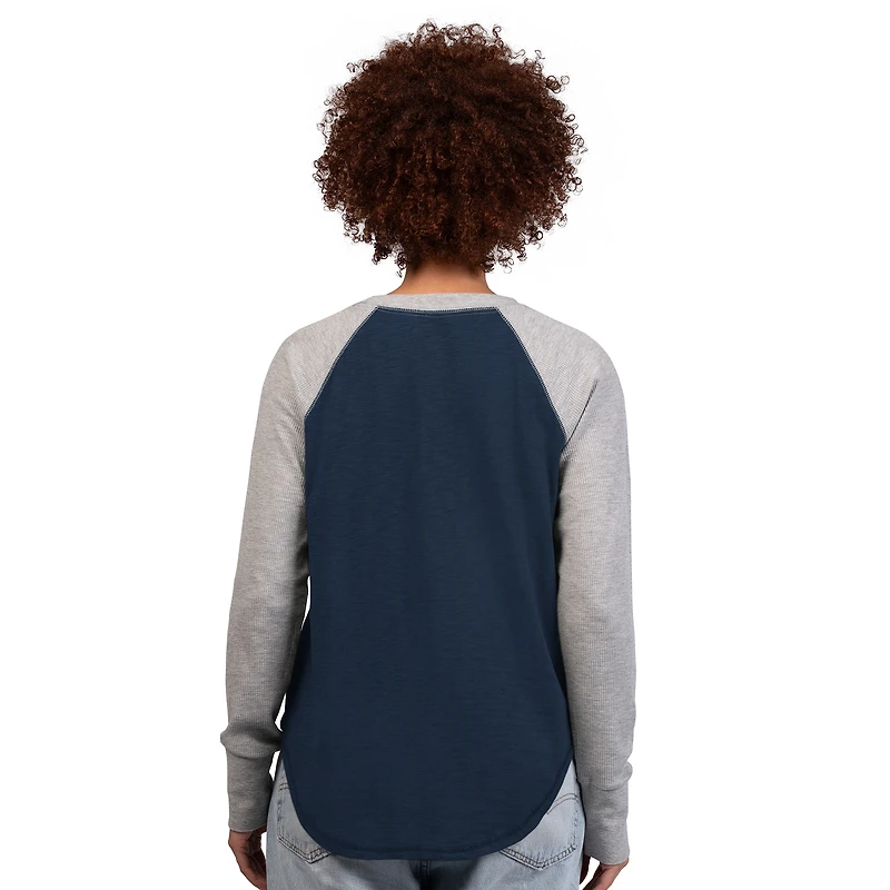 T-shirt à manches longues raglan en tricot gaufré G-III 4Her by Carl Banks pour femme, bleu marine/gris, des Cowboys de Dallas