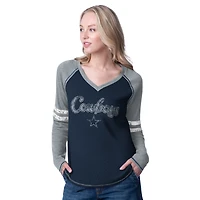 T-shirt à manches longues pour femme G-III 4Her by Carl Banks bleu marine/argenté Dallas Cowboys Winner
