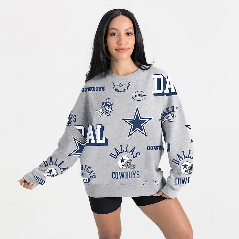 Sweat-shirt polaire Dallas Cowboys Always On Repeat, gris chiné, pour femme, collection Gameday Couture.