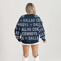 Women's Gameday Couture Navy Dallas Cowboys Oversized Hype Era Rhinestone Text Sweatshirt