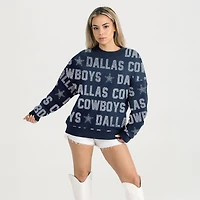 Women's Gameday Couture Navy Dallas Cowboys Oversized Hype Era Rhinestone Text Sweatshirt
