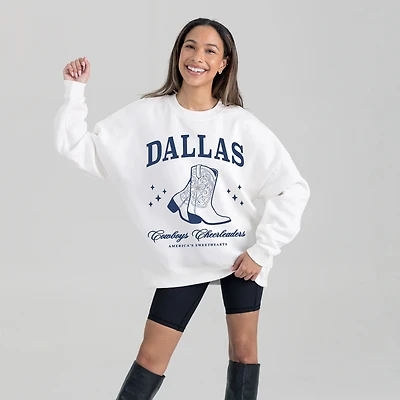 Women's Gameday Couture  White Dallas Cowboys Cheer Collection Boots Fleece Crewneck Sweatshirt