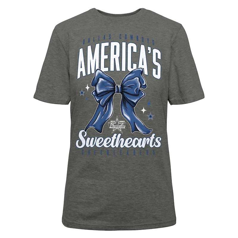 T-shirt gris pour femme avec nœud en cœur et motif pom-pom girls des Cowboys de Dallas