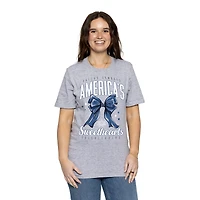 T-shirt gris pour femme avec nœud en cœur et motif pom-pom girls des Cowboys de Dallas