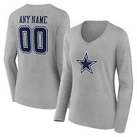 Women's Gray Dallas Cowboys Team Authentic Personalized Name & Number Long Sleeve V-Neck T-Shirt