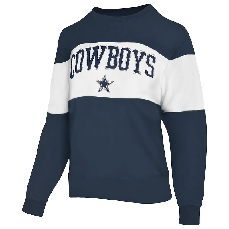 Sweat-shirt Lauren James bleu marine Dallas Cowboys Bling Colorblock Terry pour femme