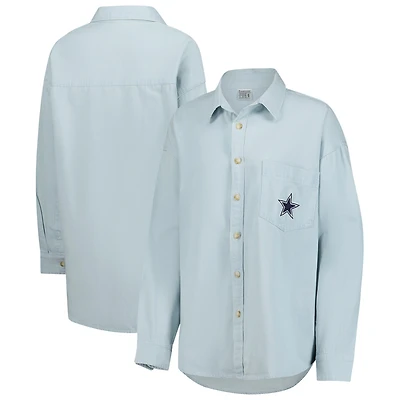 Women's  Light Blue Dallas Cowboys 90s Denim Button-Up Shirt