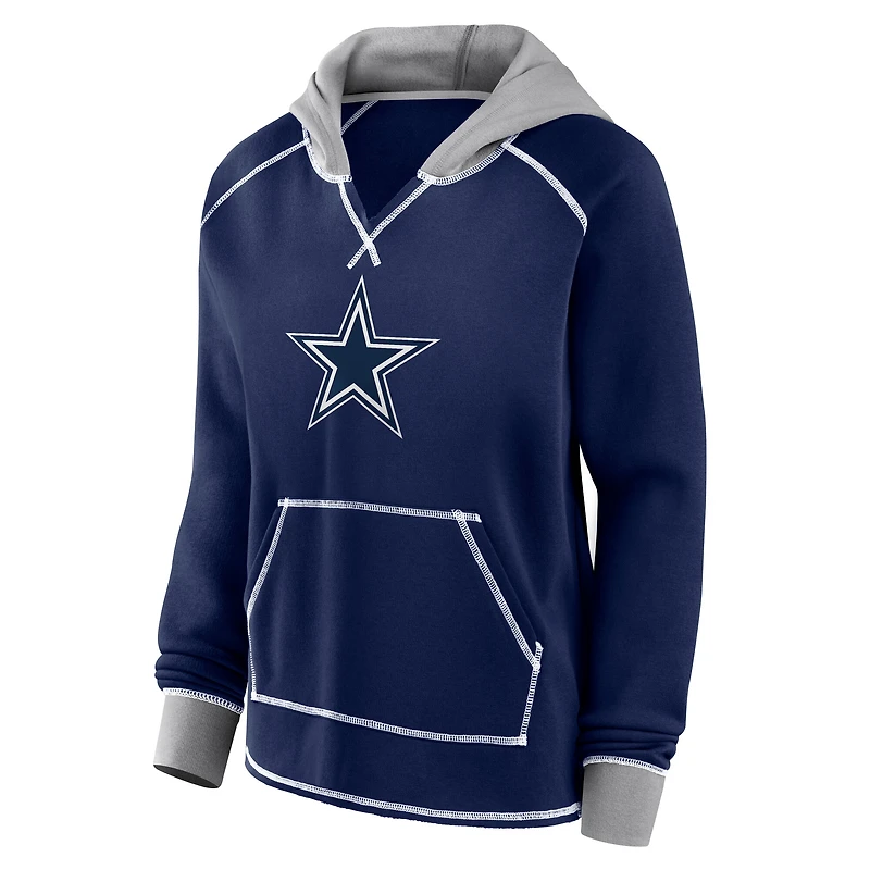 Sweat à capuche col en V et logo Athletic Navy Dallas Cowboys Boom Fleece pour femme