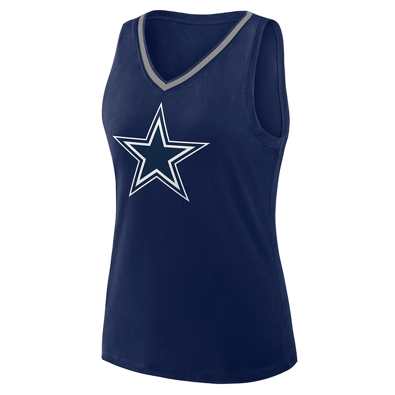 Women's Logo Athletic Navy Dallas Cowboys Plus Stellar Win V-Neck Tank Top