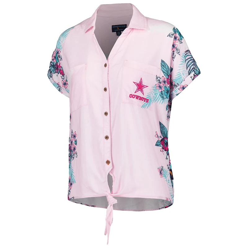Women's Margaritaville Pink Dallas Cowboys Stadium Tie-Front Button-Up Shirt
