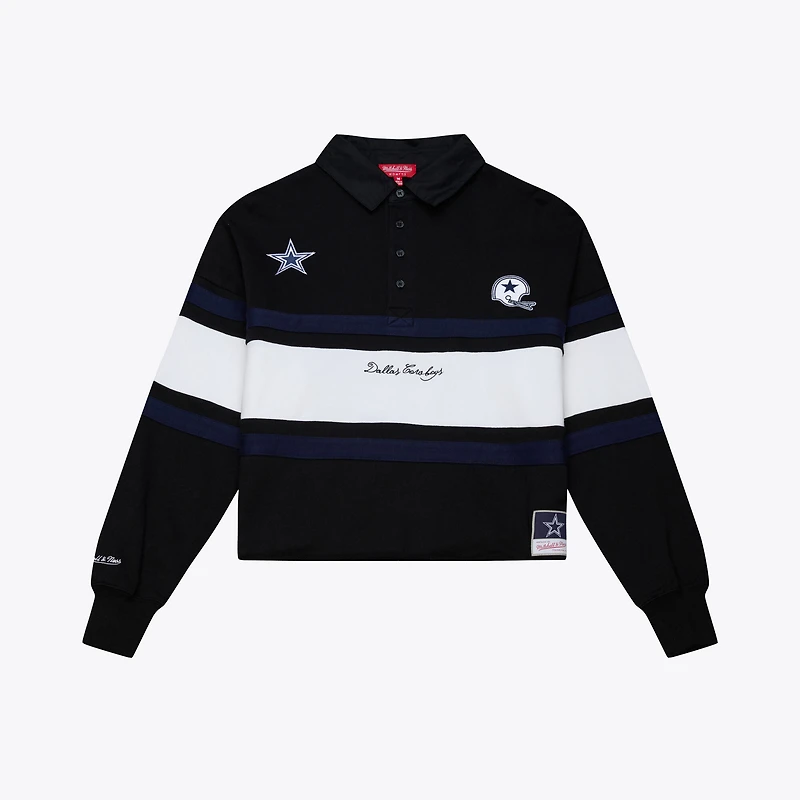 Polo de rugby court à manches longues Mitchell & Ness noir Dallas Cowboys pour femme
