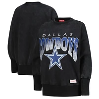 Women's Mitchell & Ness  Black Dallas Cowboys Delineate Mineral Wash Crewneck Sweatshirt