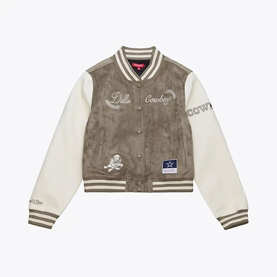 Veste universitaire Mitchell & Ness crème Dallas Cowboys pour femme, à boutons-pression.