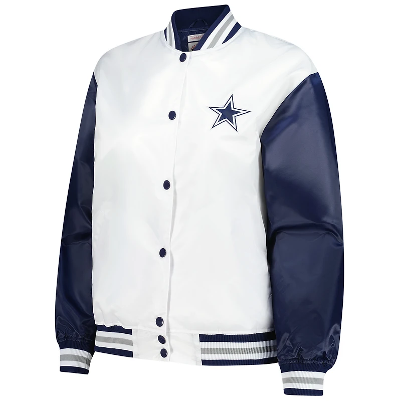 Women's Mitchell & Ness White Dallas Cowboys Plus Full-Snap Satin Jacket