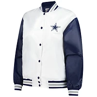 Women's Mitchell & Ness White Dallas Cowboys Plus Full-Snap Satin Jacket