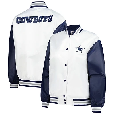 Women's Mitchell & Ness White Dallas Cowboys Plus Full-Snap Satin Jacket