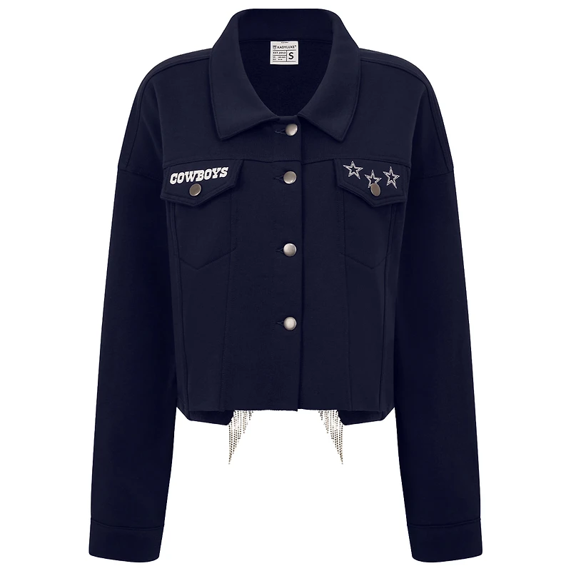 Women's Navy Dallas Cowboys Baroness Rhinestone Full-Snap Shacket