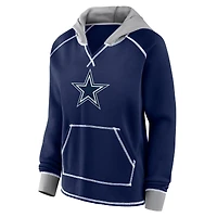 Women's Navy Dallas Cowboys Boom Fleece Pullover V-Neck Hoodie