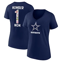 Women's  Navy Dallas Cowboys Floral Number 1 Mom V-Neck T-Shirt