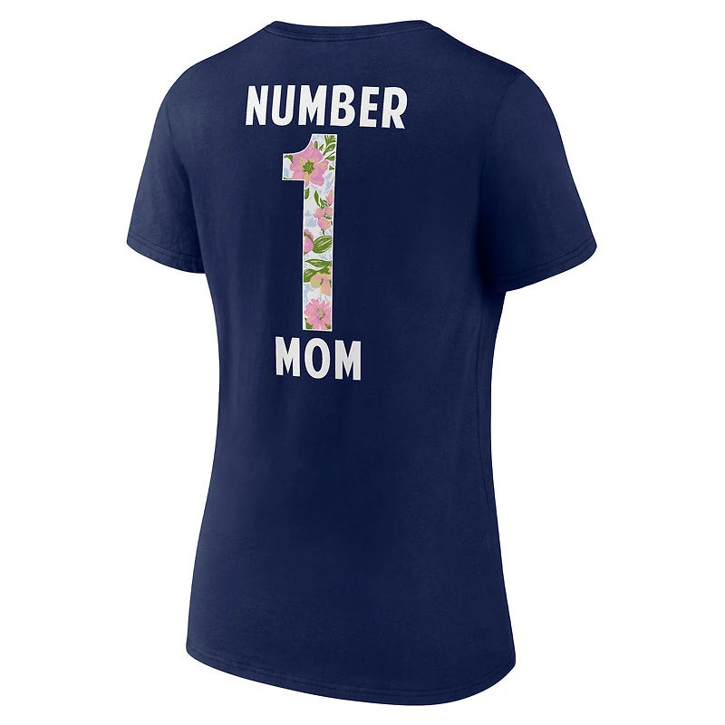 T-shirt à col en V pour femme, motif floral numéro 1, bleu marine, des Cowboys de Dallas