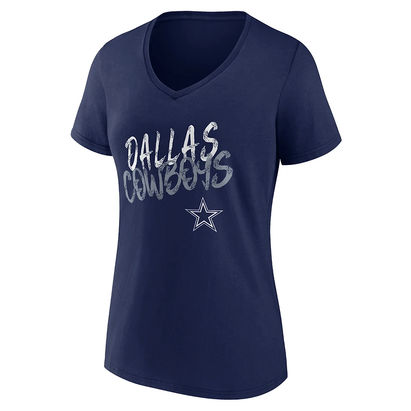 Women's Navy Dallas Cowboys Hustle Personalized Name & Number V-Neck T-Shirt
