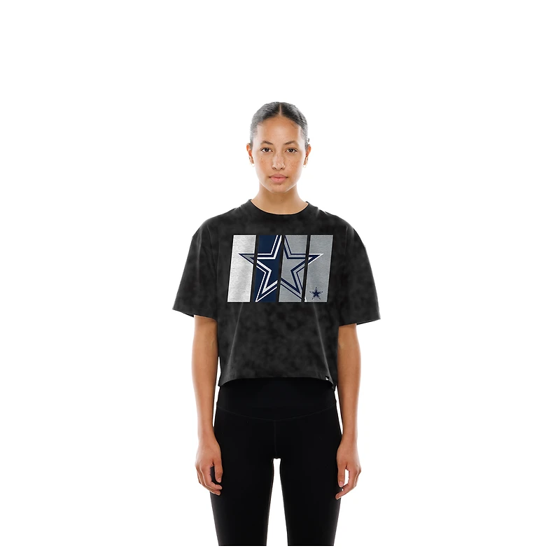 T-shirt court boxy sport noir délavé minéral Dallas Cowboys New Era pour femme