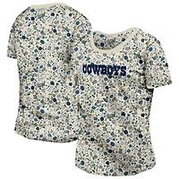 T-shirt à col rond floral Glam Game crème New Era pour femme des Cowboys de Dallas